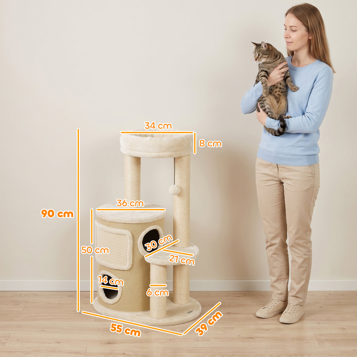 Árbol rascador para gatos de 4 niveles con dos nichos