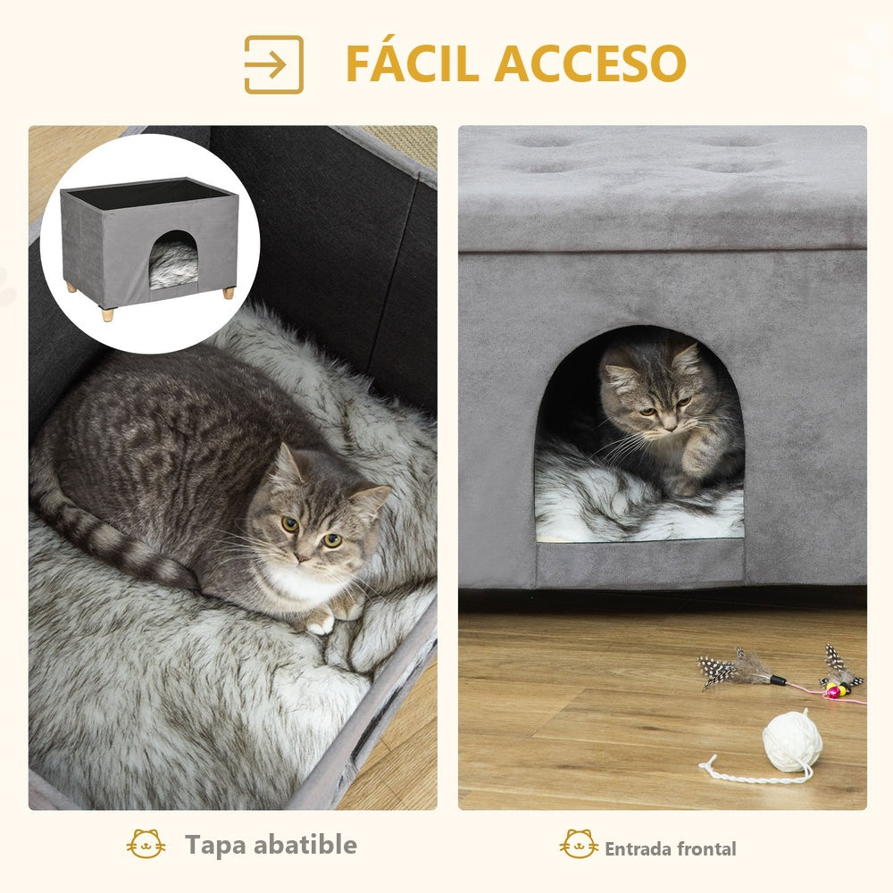 Cueva para gatos 2 en 1 con reposapiés y cojín de felpa, gris - foto 3