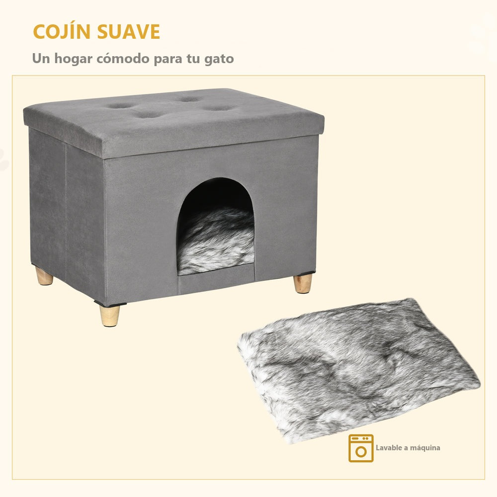 Cueva para gatos 2 en 1 con reposapiés y cojín de felpa, gris - foto 5
