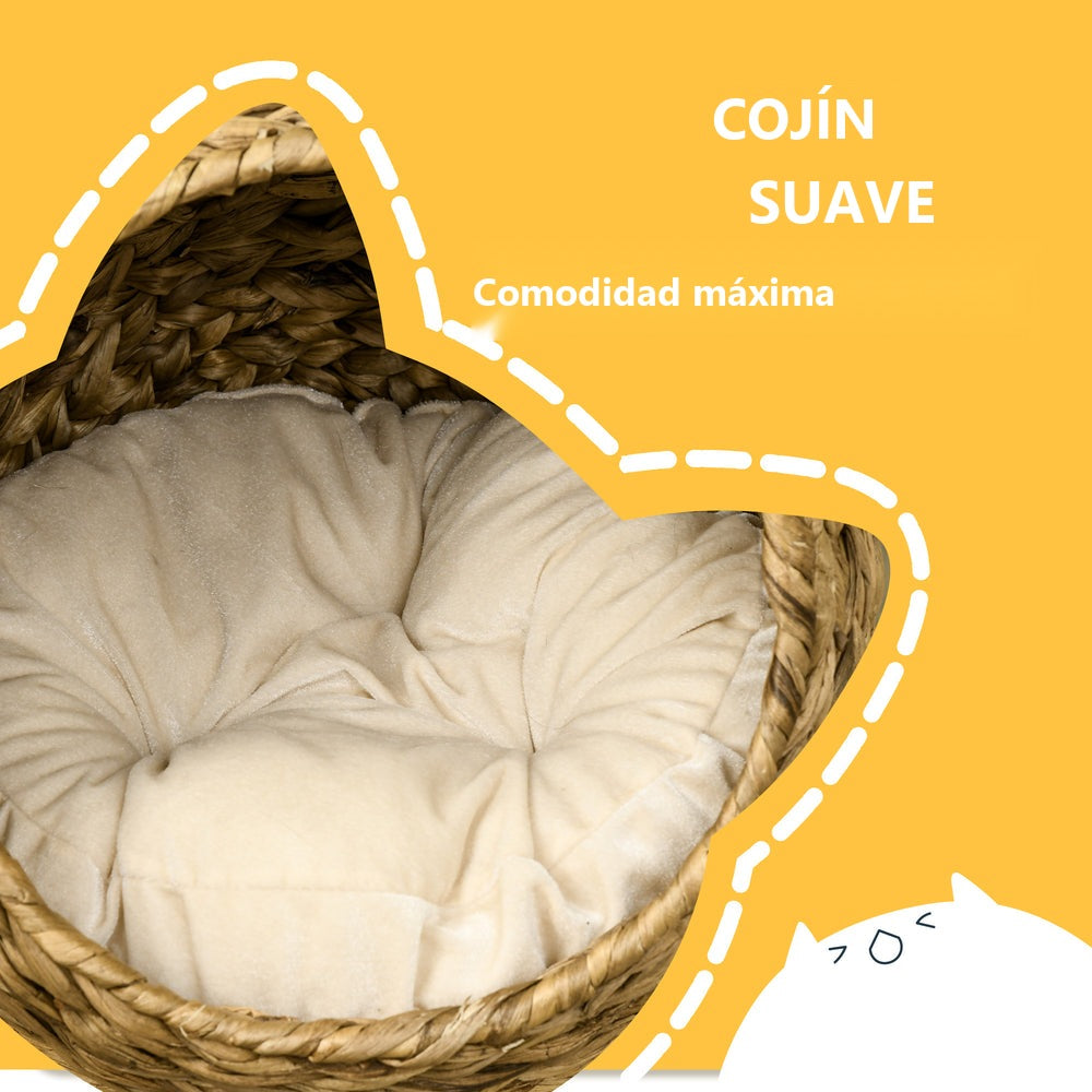 Cama cueva de fibra trenzada para gatos con cojín lavable, 40 x 37 x 51 cm - foto 4