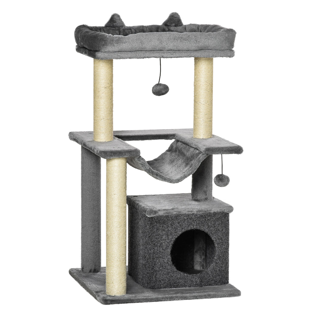 Árbol rascador para gatos con hamaca y refugio gris