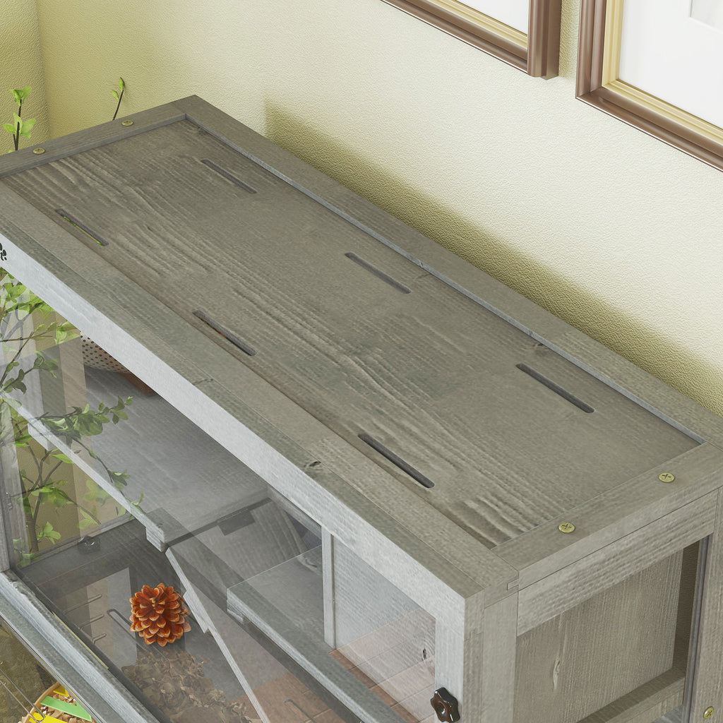 Jaula para hámster de madera 3 niveles con casita, rueda y rampas, 80x50x84 cm, gris-8