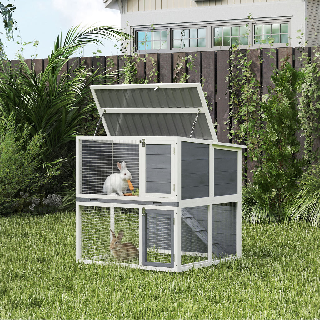 Conejera exterior de 2 niveles para conejos 98 x 95 x 102,5 cm