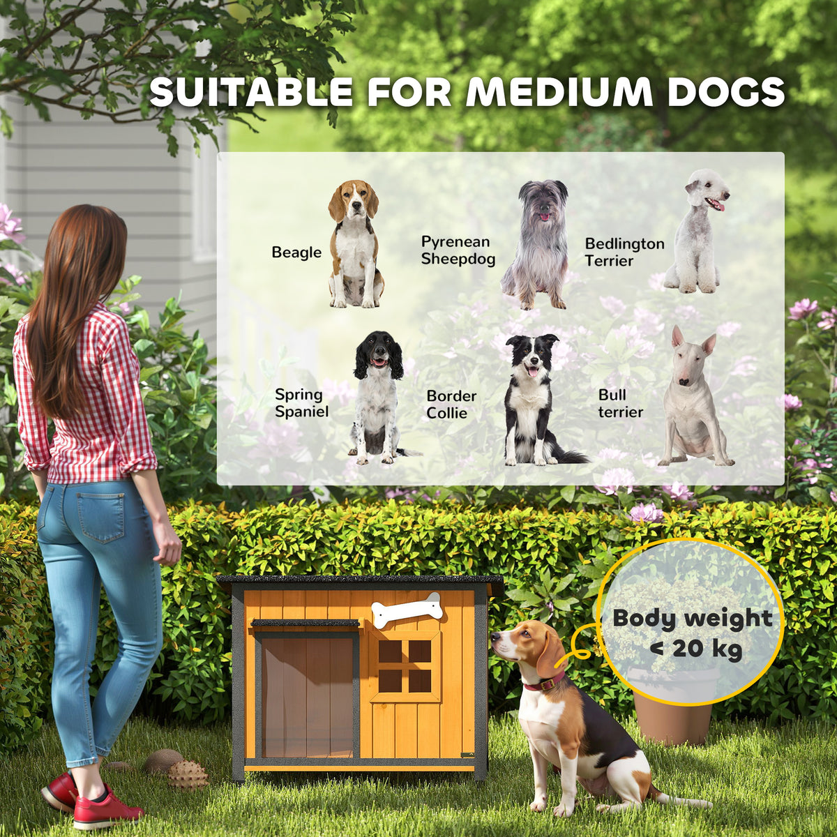 Caseta exterior para perros con techo y suelo extraíbles
