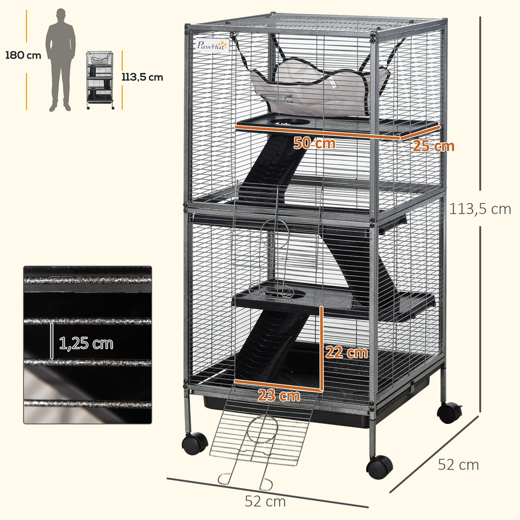 Jaula de 4 niveles con ruedas y hamaca para hurones y chinchillas
