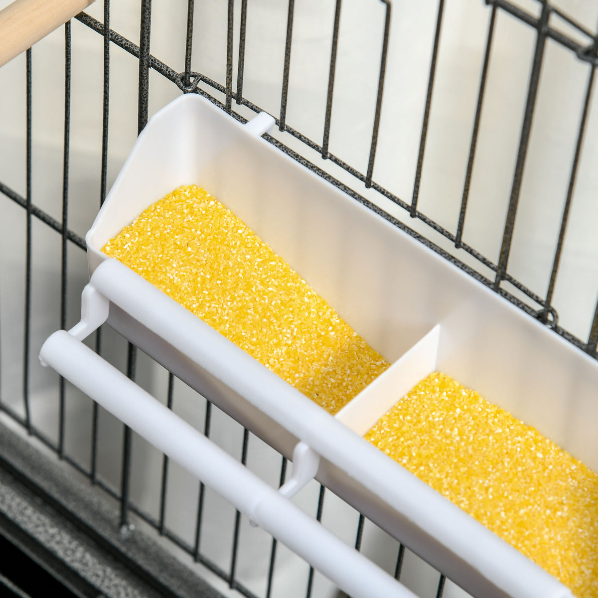 Jaula de pie para pájaros con ruedas, 4 perchas y comederos