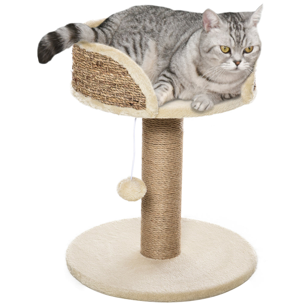 Rascador pequeño para gatos con pompón y plataforma, 40 x 40 x 49 cm, beige, foto 9 de 9