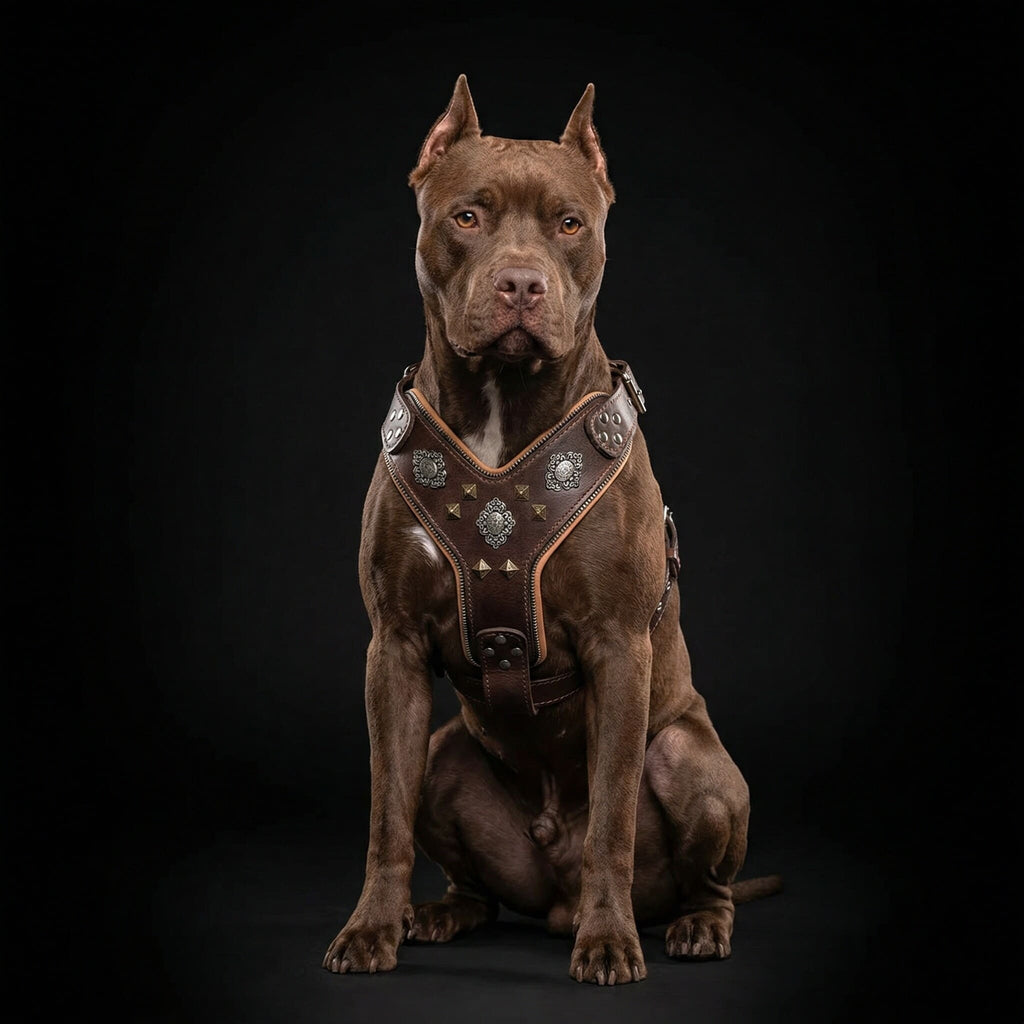 Arnés de cuero Bestia Aztec marrón para perros grandes