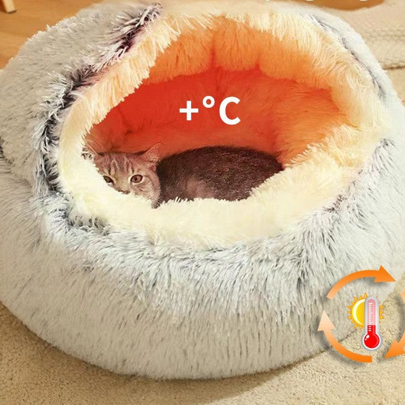 Cama mullida con forma de concha para perros y gatos