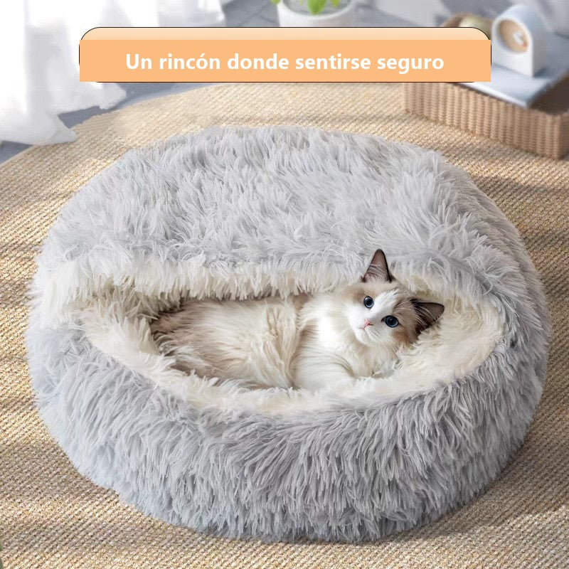 Cama mullida con forma de concha para perros y gatos