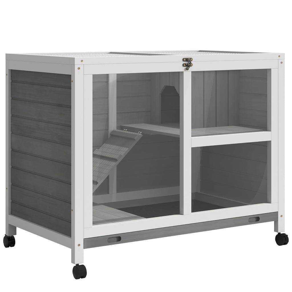 Conejera de interior de madera con ruedas