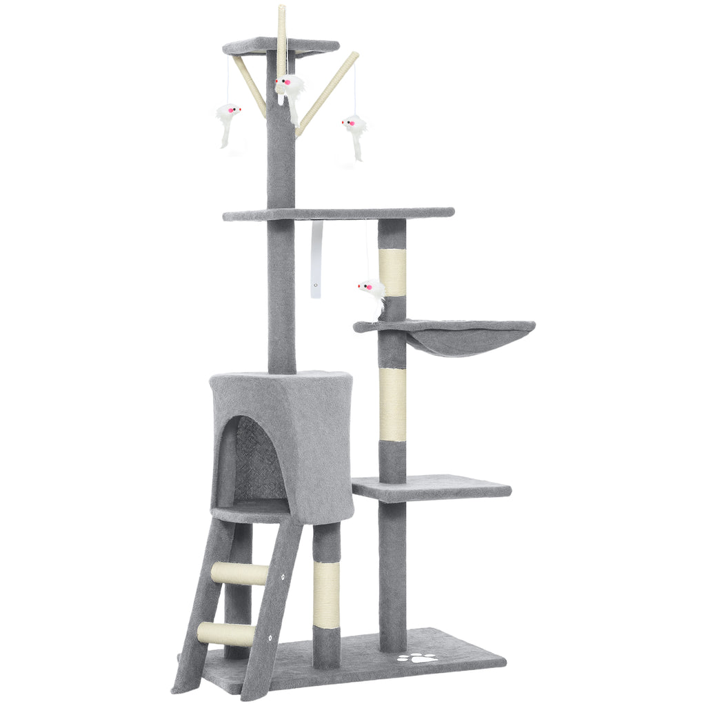Árbol rascador para gatos con hamaca y nicho, gris
