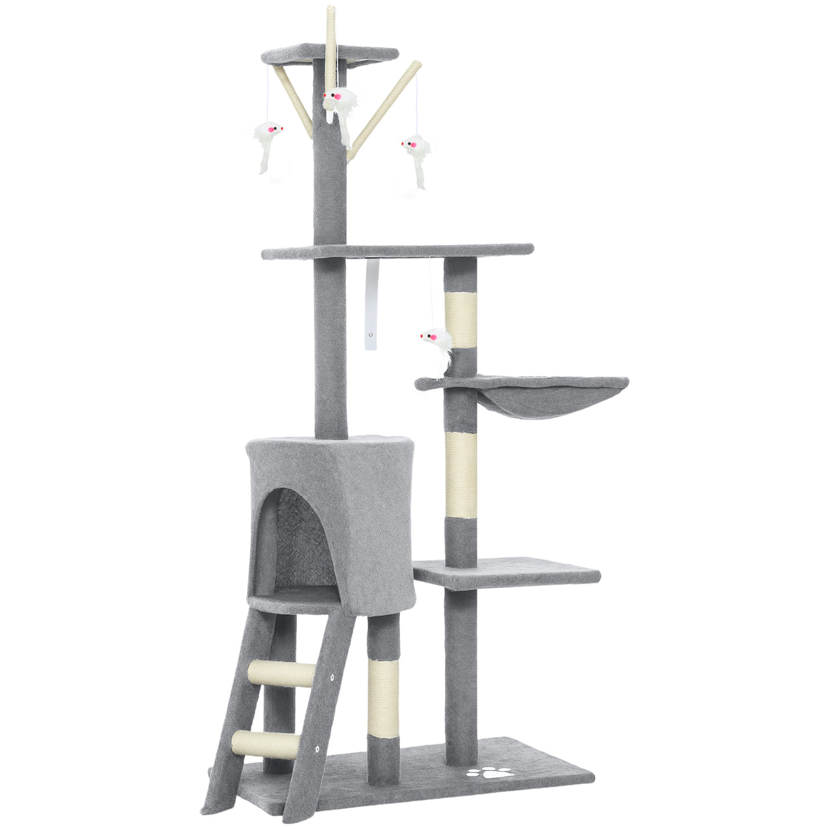 Árbol rascador para gatos con hamaca y nicho, gris