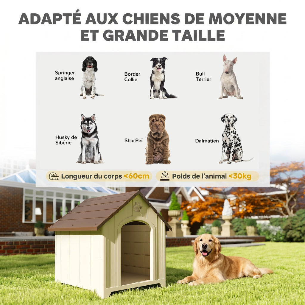 Caseta de plástico beige para perros grandes hasta 30 kg, 88x79x89 cm