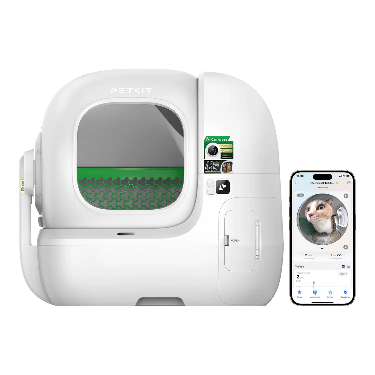 PETKIT Purobot Max Pro 2 · Arenero automático con IA y sensores de peso – White