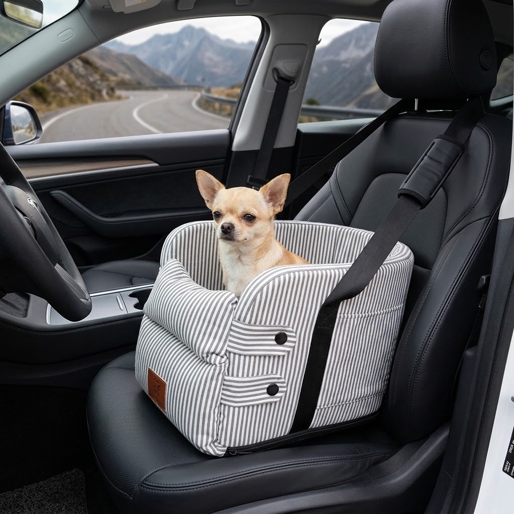 Cama elevadora para coche con correa de seguridad y carretera de montaña