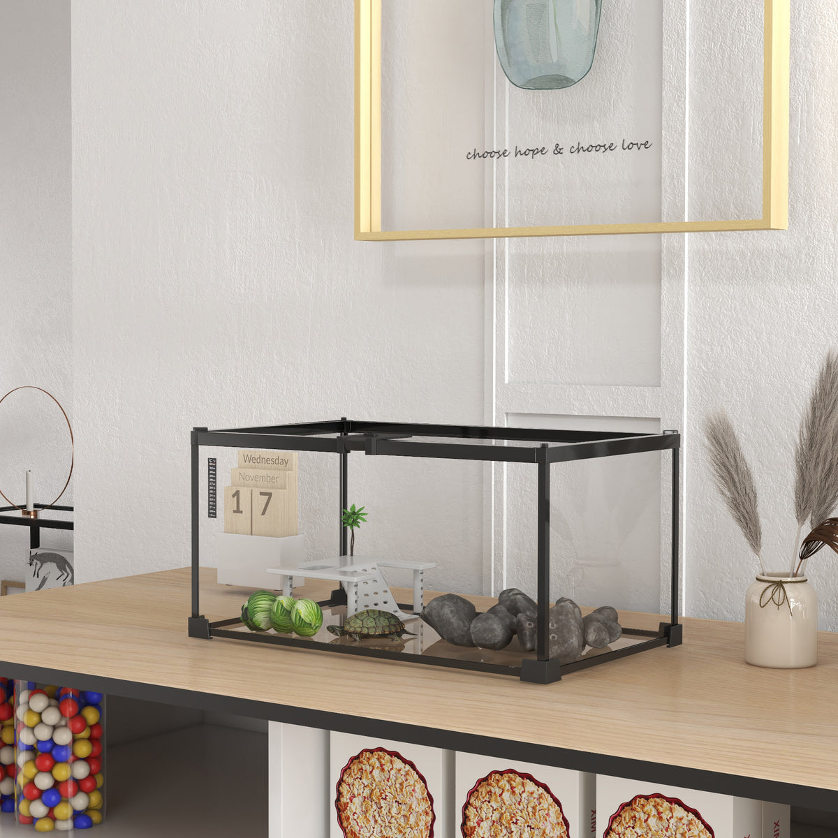 Terrario de vidrio para tortugas y reptiles pequeños