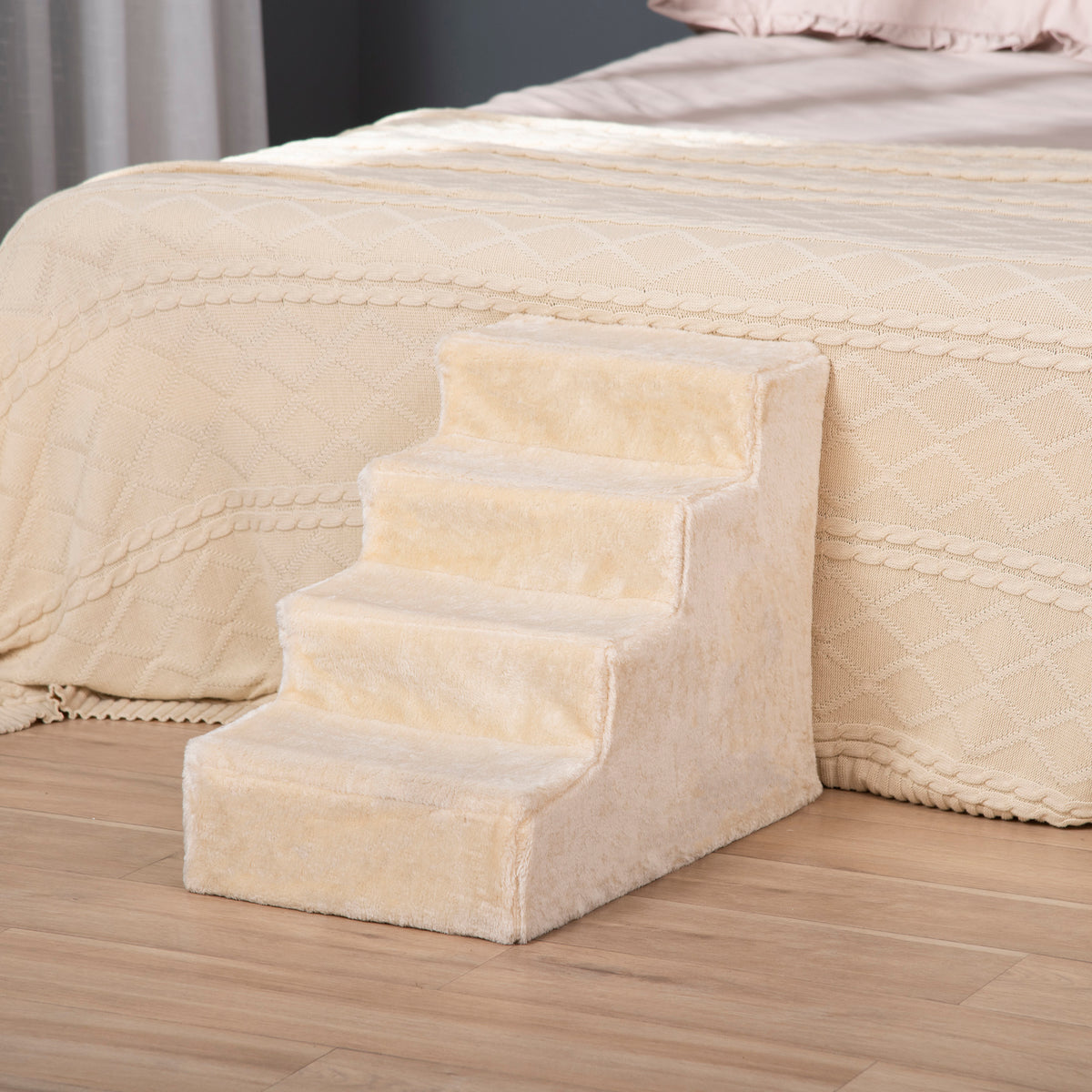 Escalera de 4 peldaños para perros y gatos beige