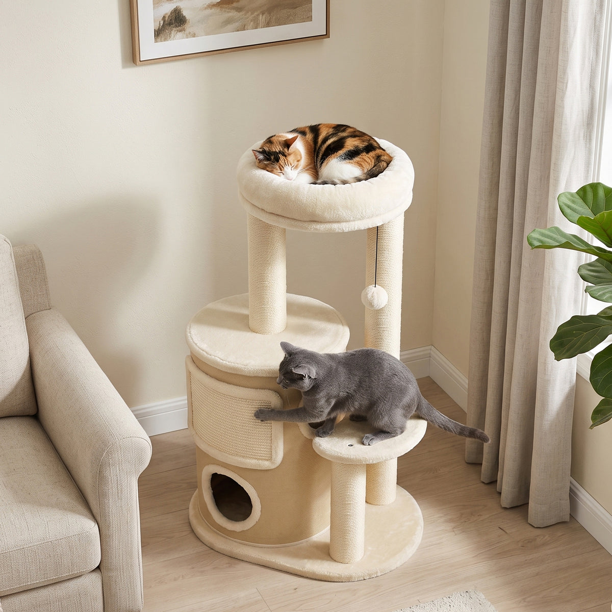 Árbol rascador para gatos de 4 niveles con dos nichos