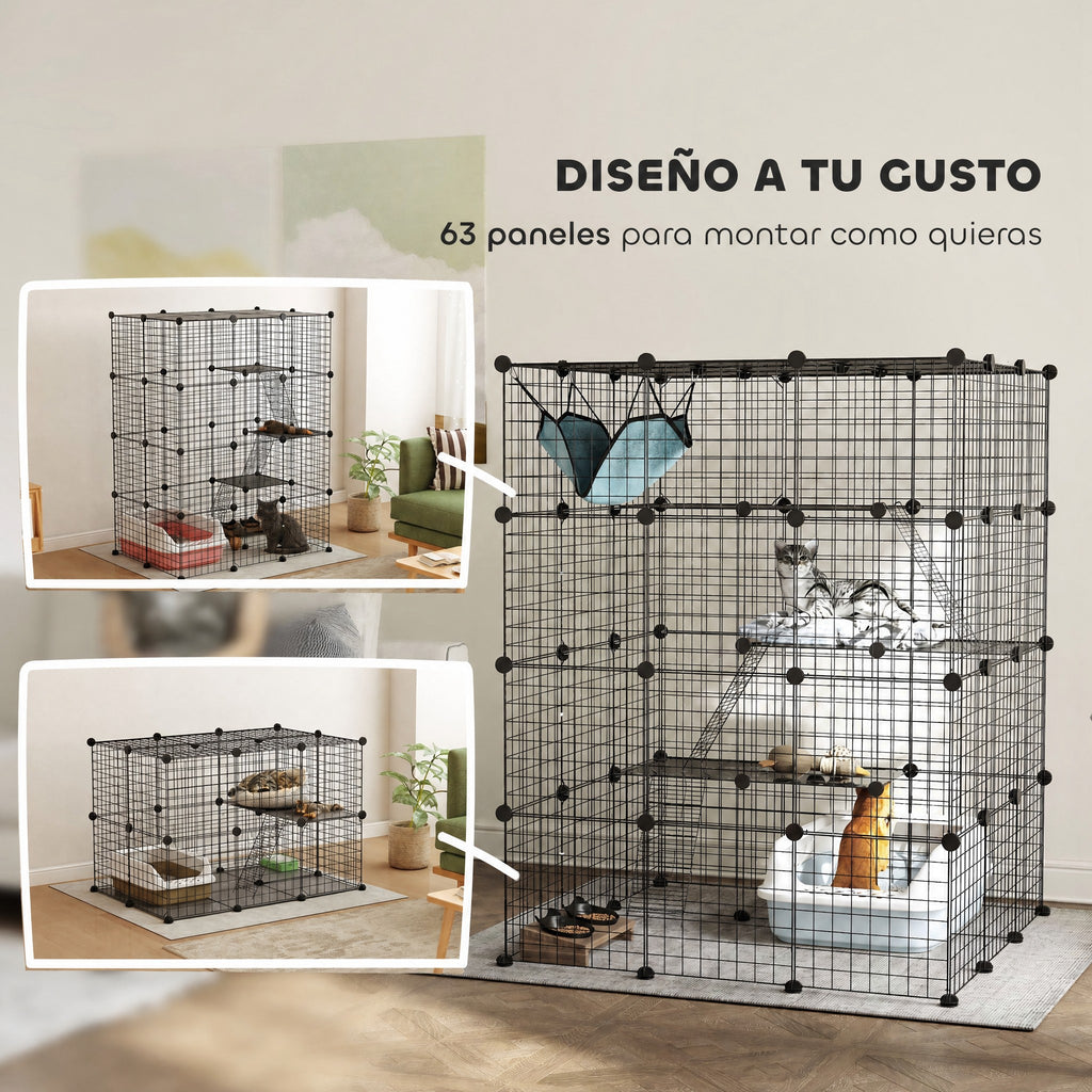 Parque modular de 4 niveles para conejos y gatos