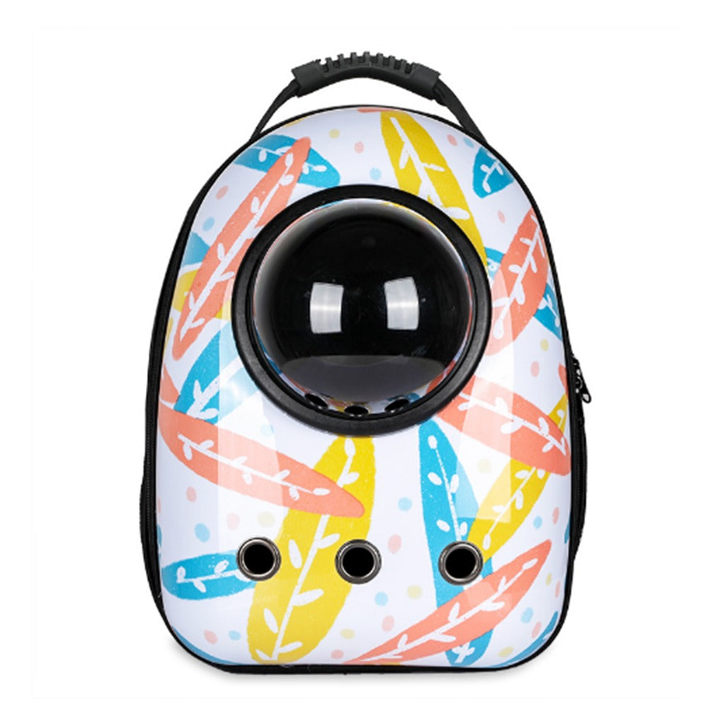 Mochila transportín para gatos y perros pequeños, blanca con hojas, foto 2 de 4
