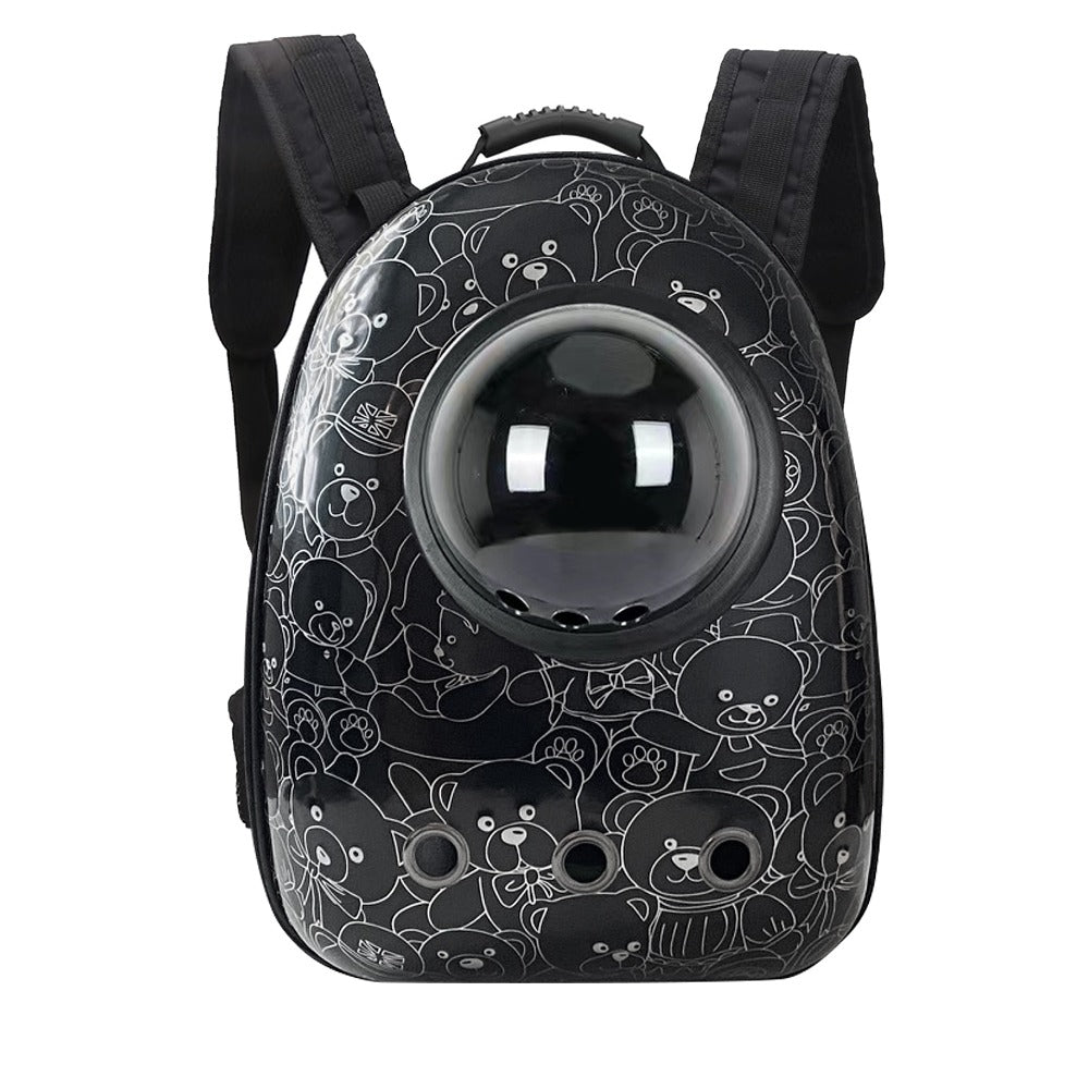 Mochila transportín para gatos y perros pequeños, negra con osito