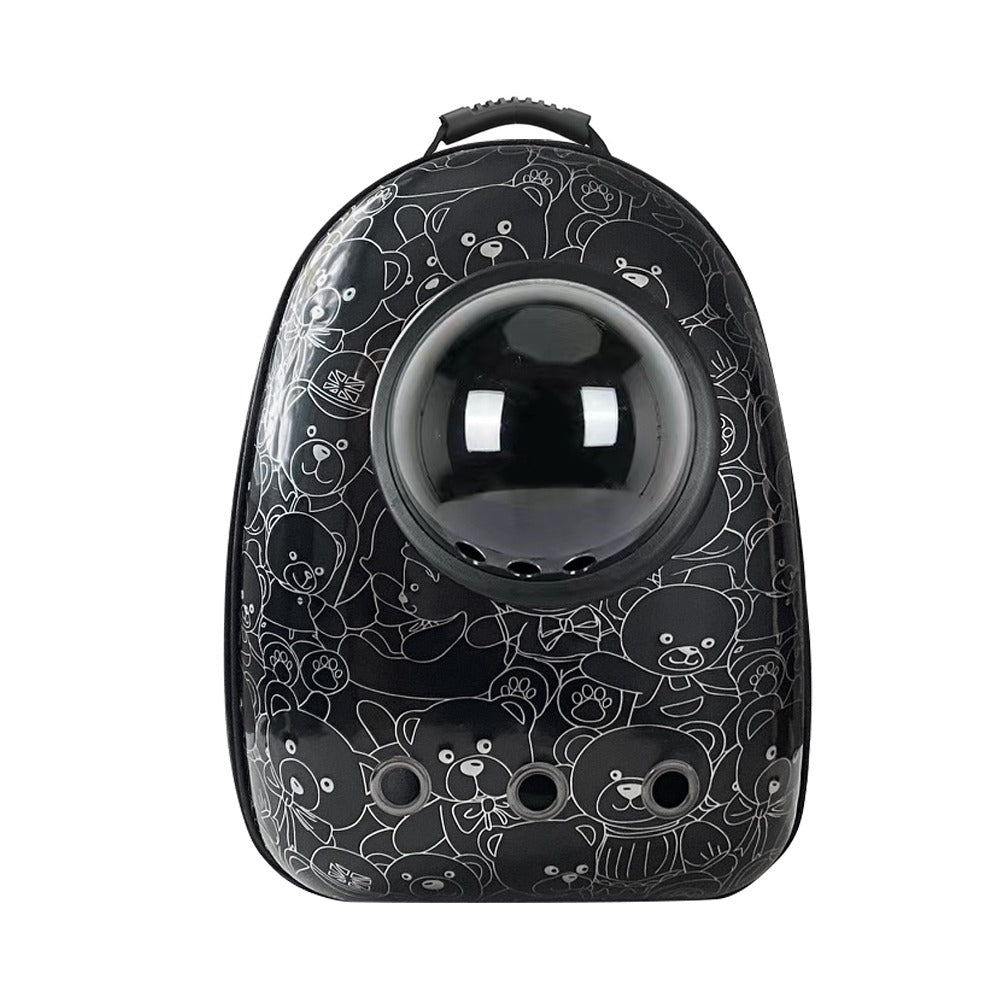 Mochila transportín para gatos y perros pequeños, negra con osito, foto 2 de 4