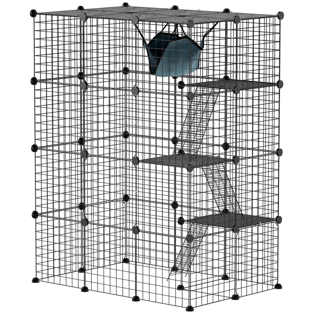 Parque modular de acero para gatos y conejos, 4 niveles