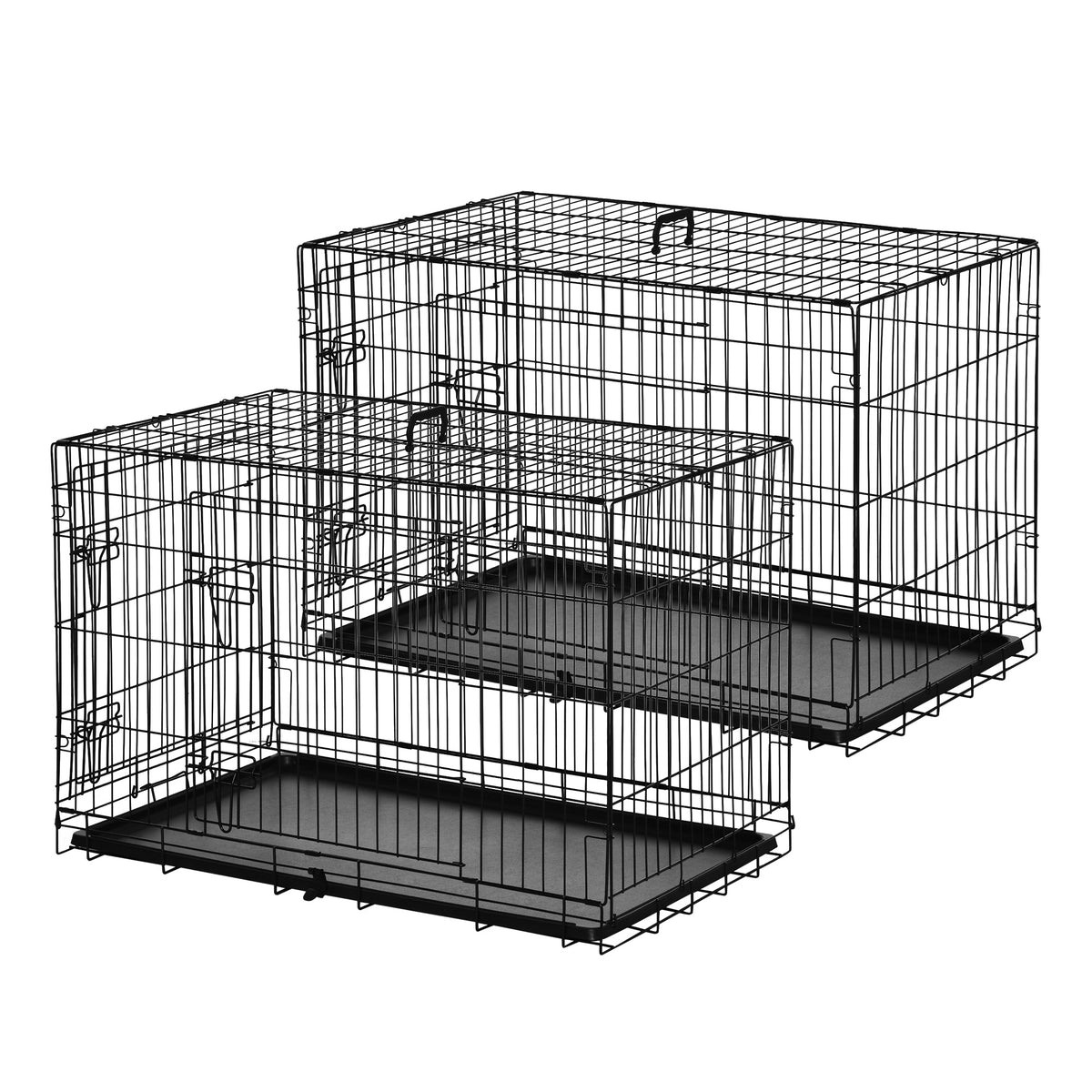 Pack de 2 jaulas plegables de acero para perros, 92 x 57 x 62,5 cm, negro, foto 4 de 9