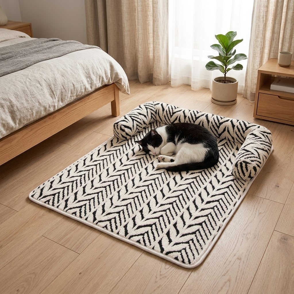 Alfombrilla mullida antideslizante para mascotas junto a la cama