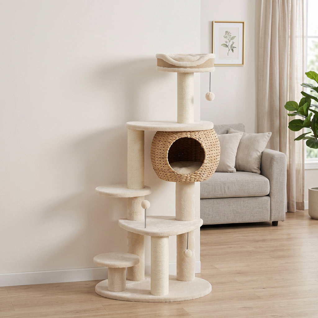 Árbol rascador para gatos de 132 cm con 4 niveles
