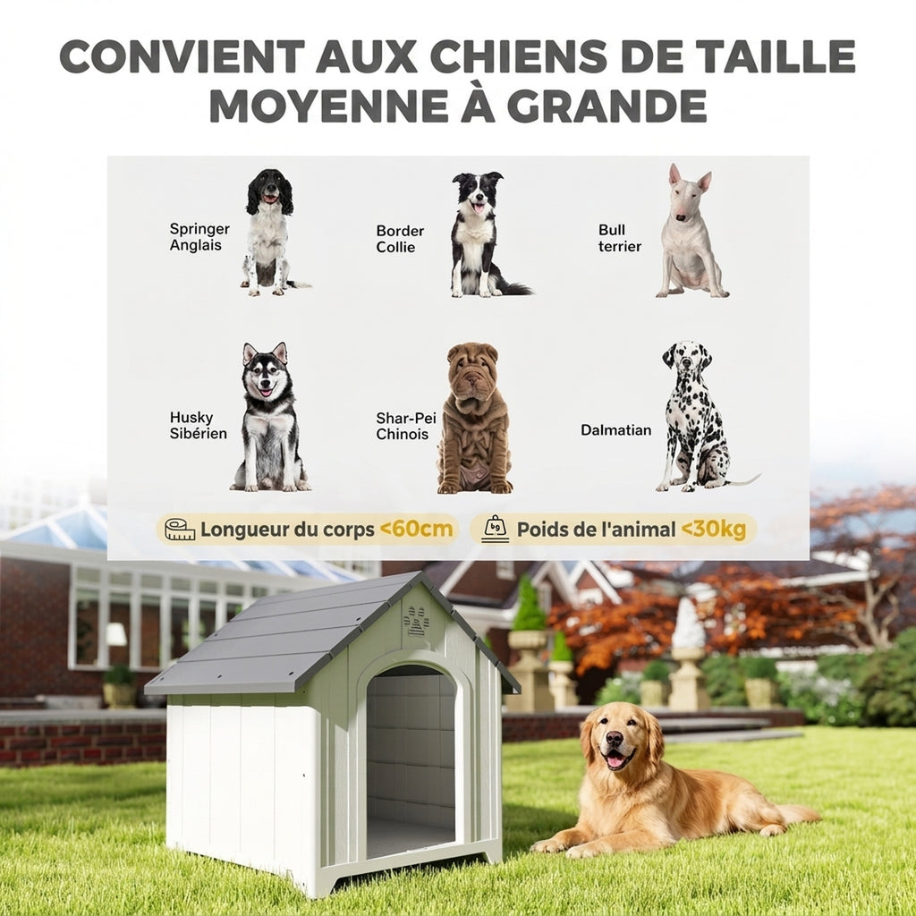 Caseta de plástico gris para perros grandes hasta 30 kg, 88x79x89 cm