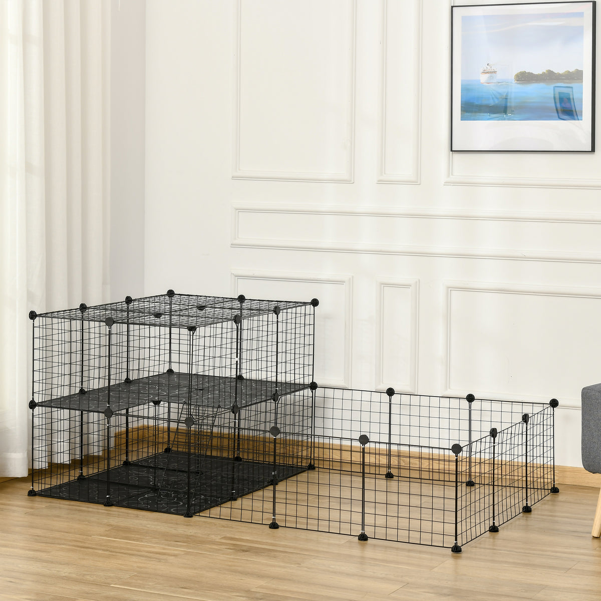 Parque modular de 2 niveles para pequeños animales, 175 cm