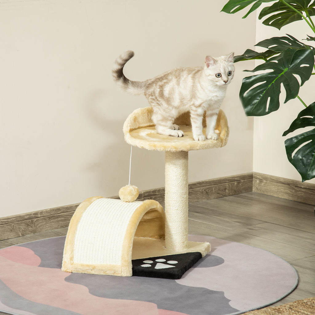 Árbol rascador de diseño para gatos con bola colgante y plataforma, beige, foto 8 de 9