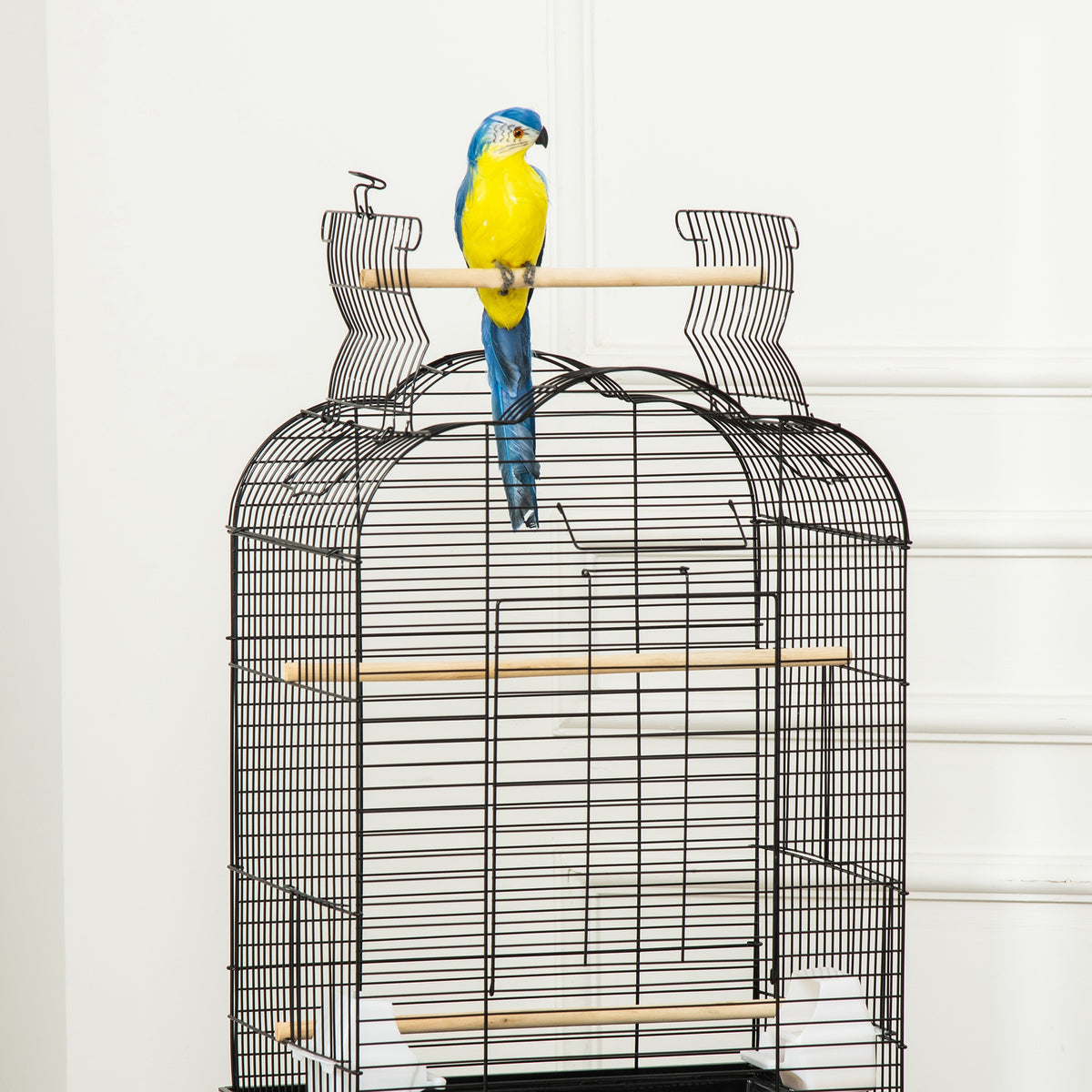 Jaula para aves con ruedas y techo abatible