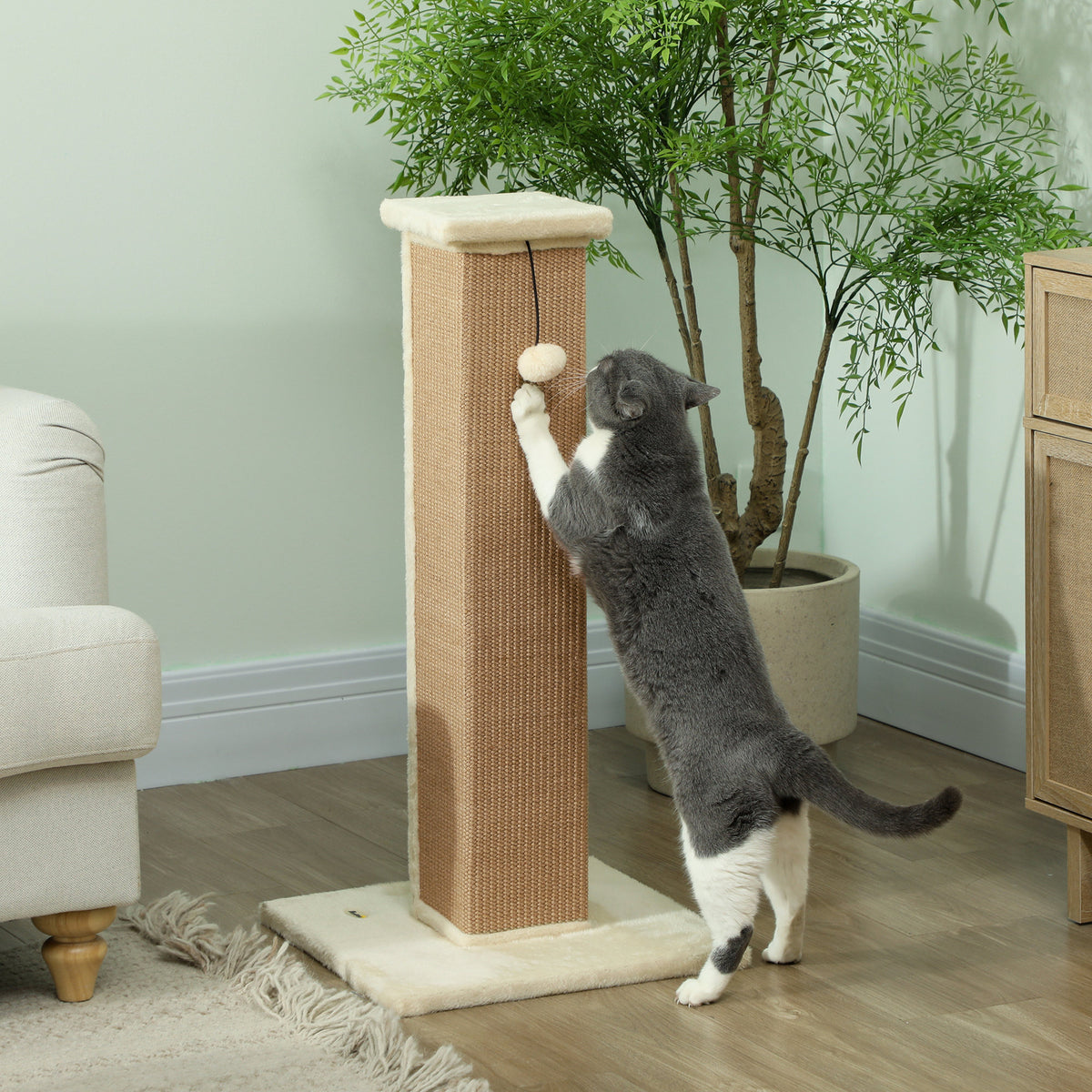 Rascador para gatos con poste de sisal y bola beige