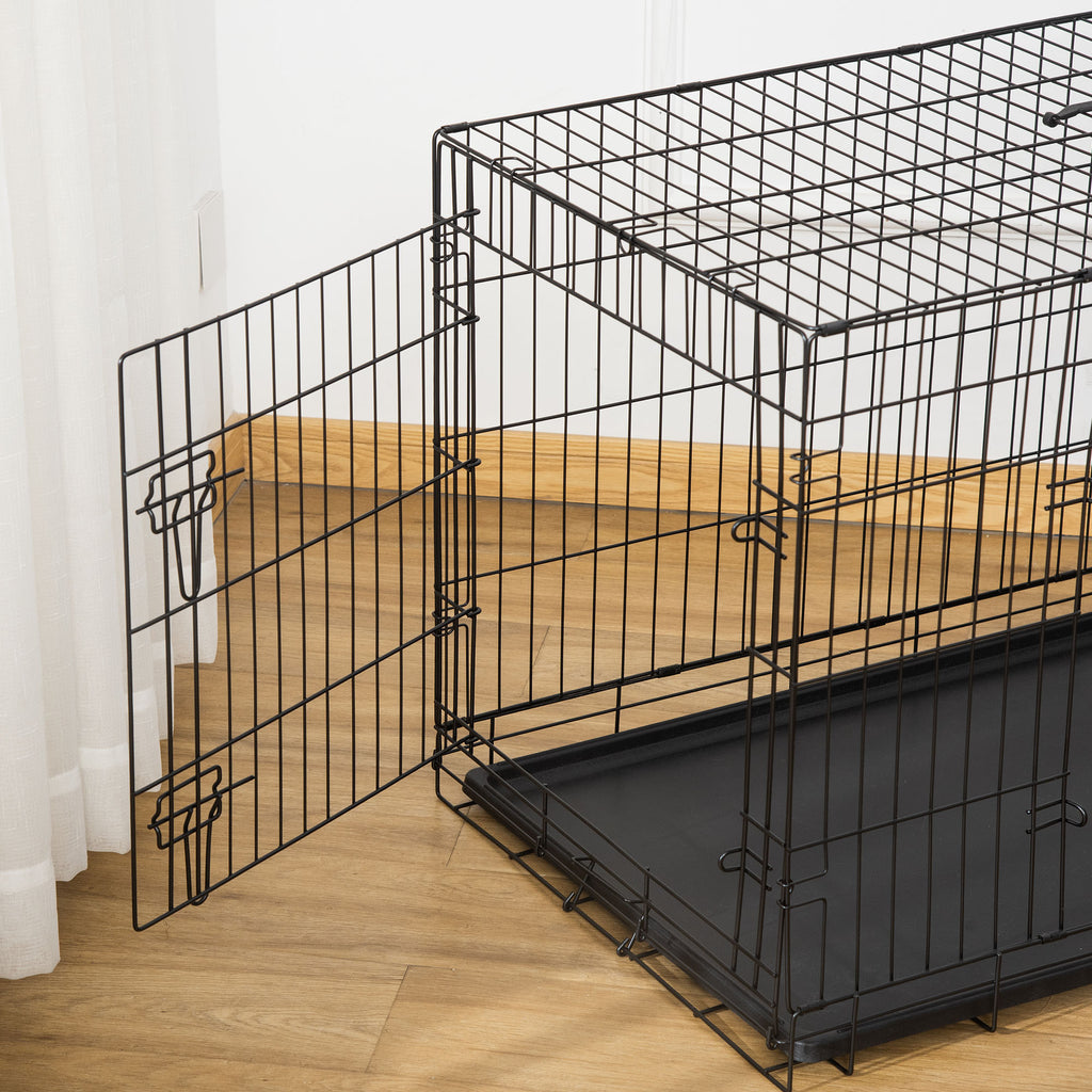 Pack de 2 jaulas plegables de acero para perros, 92 x 57 x 62,5 cm, negro