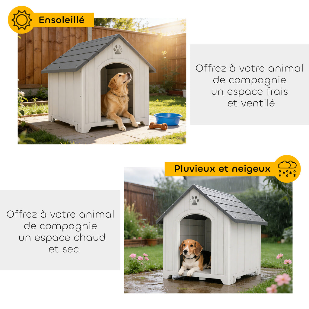 Caseta de plástico gris para perros grandes hasta 30 kg, 88x79x89 cm