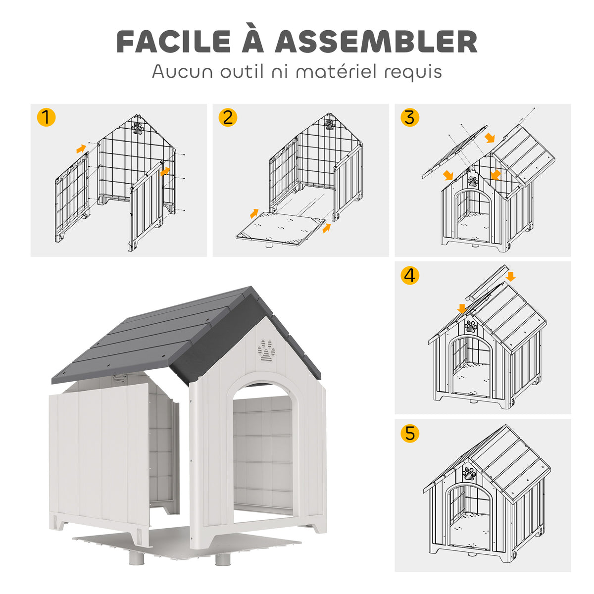 Caseta de plástico gris para perros grandes hasta 30 kg, 88x79x89 cm