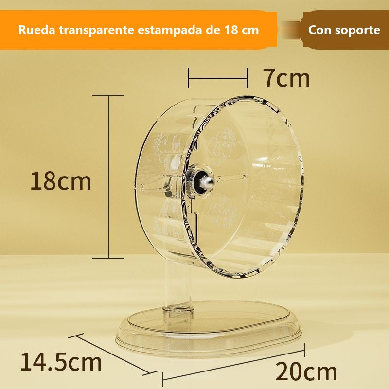 Rueda silenciosa de acrílico para hámster con soporte