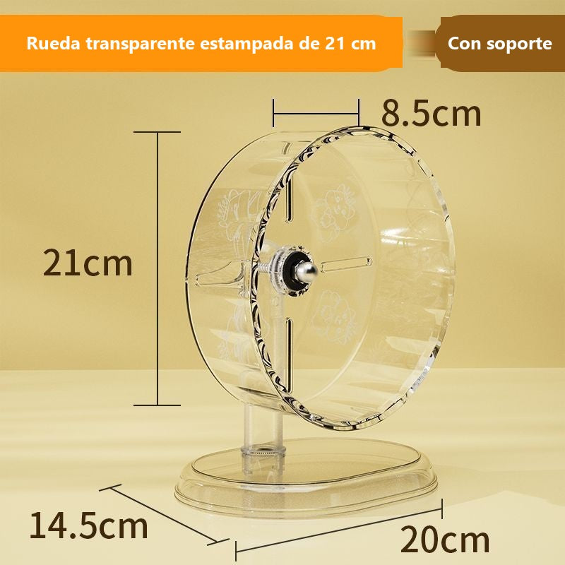 Rueda silenciosa de acrílico para hámster con soporte