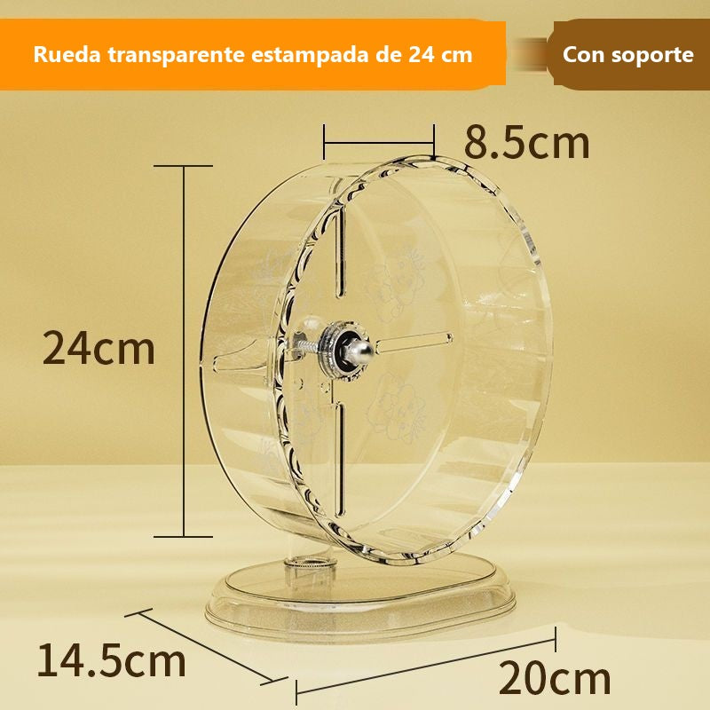Rueda silenciosa de acrílico para hámster con soporte
