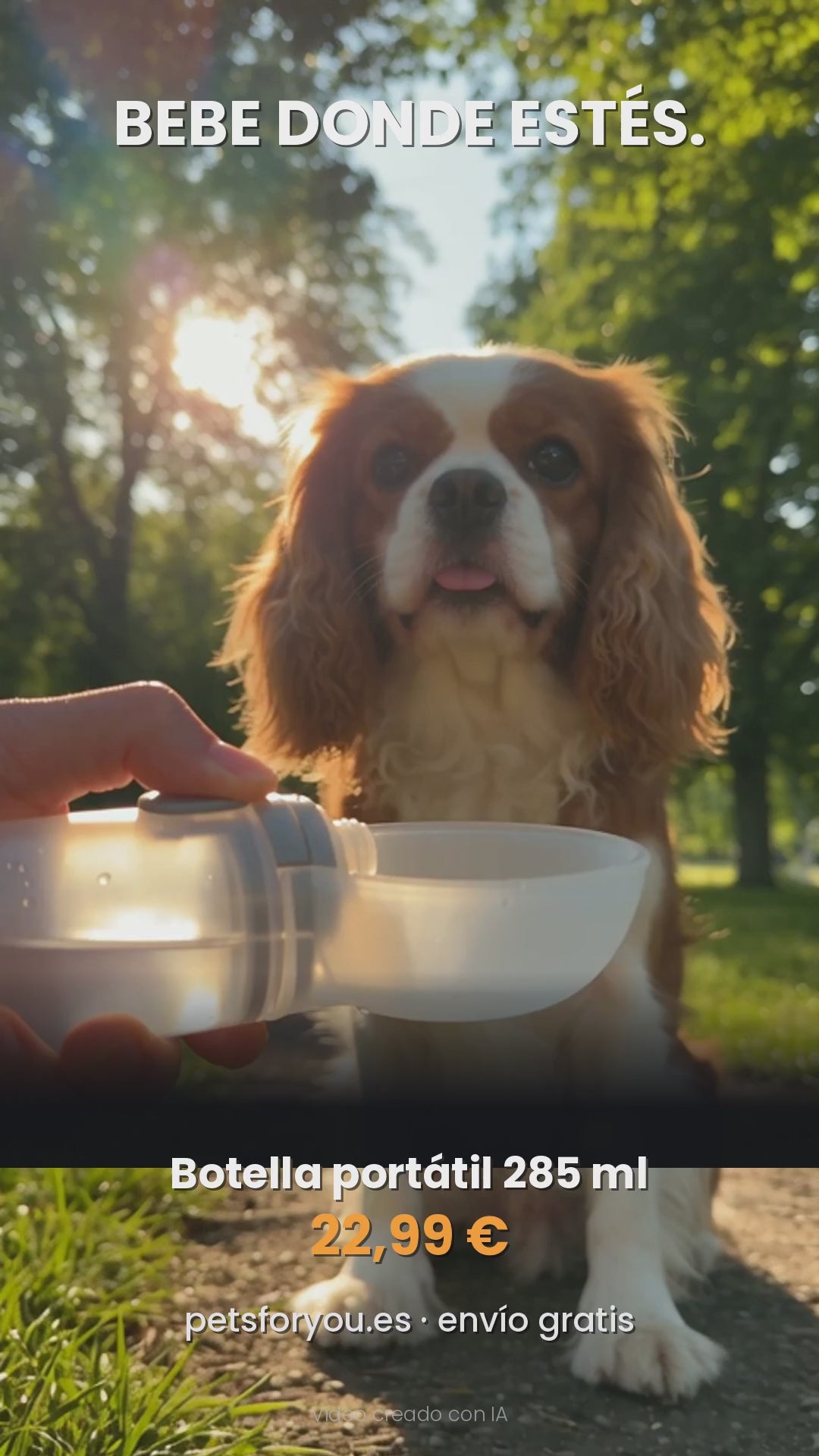 Botella de agua portátil para perros, 285 ml, vídeo del producto