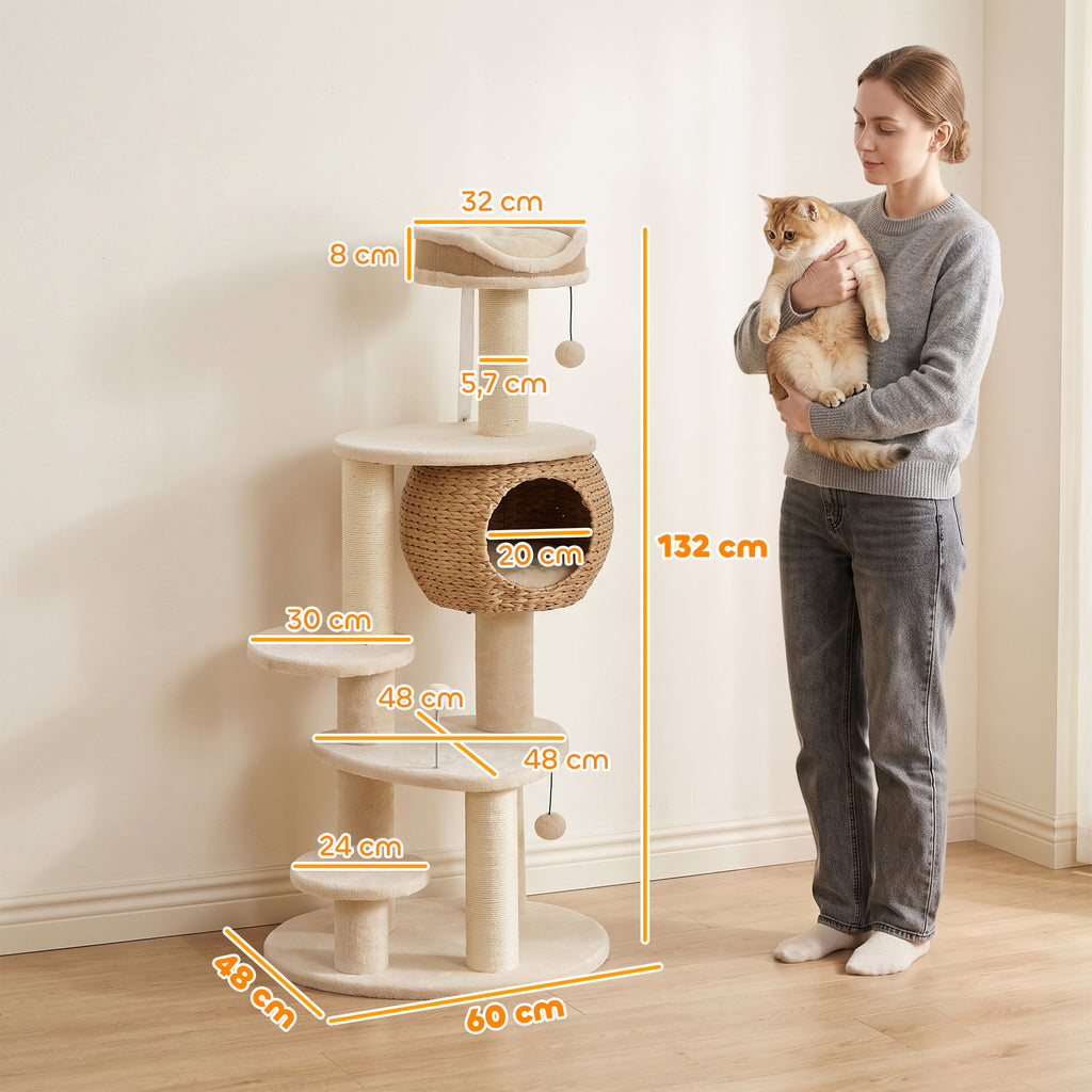 Árbol rascador para gatos de 132 cm con 4 niveles