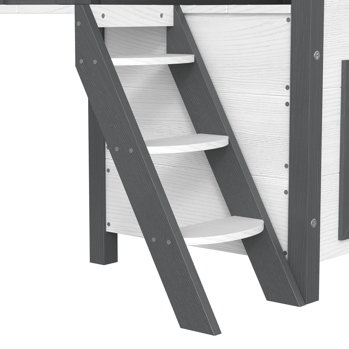 Caseta de madera para gatos con terraza y escalera