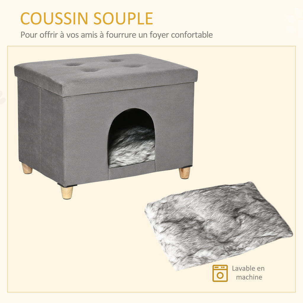 Cueva para gatos 2 en 1 con reposapiés y cojín de felpa, gris