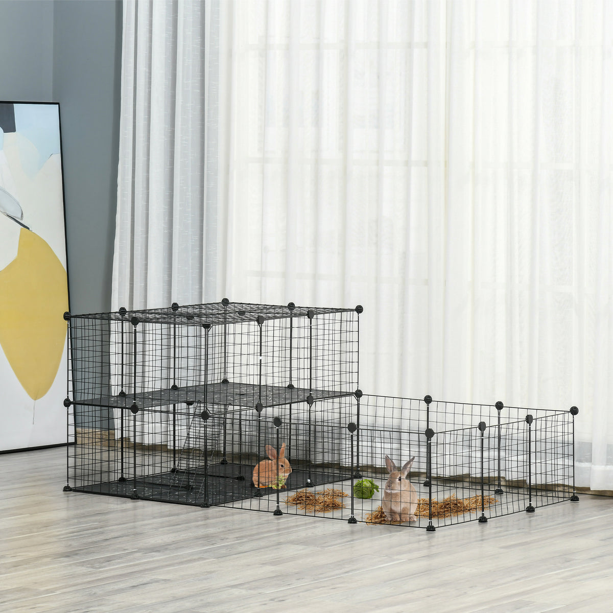 Parque modular de 2 niveles para pequeños animales, 175 cm