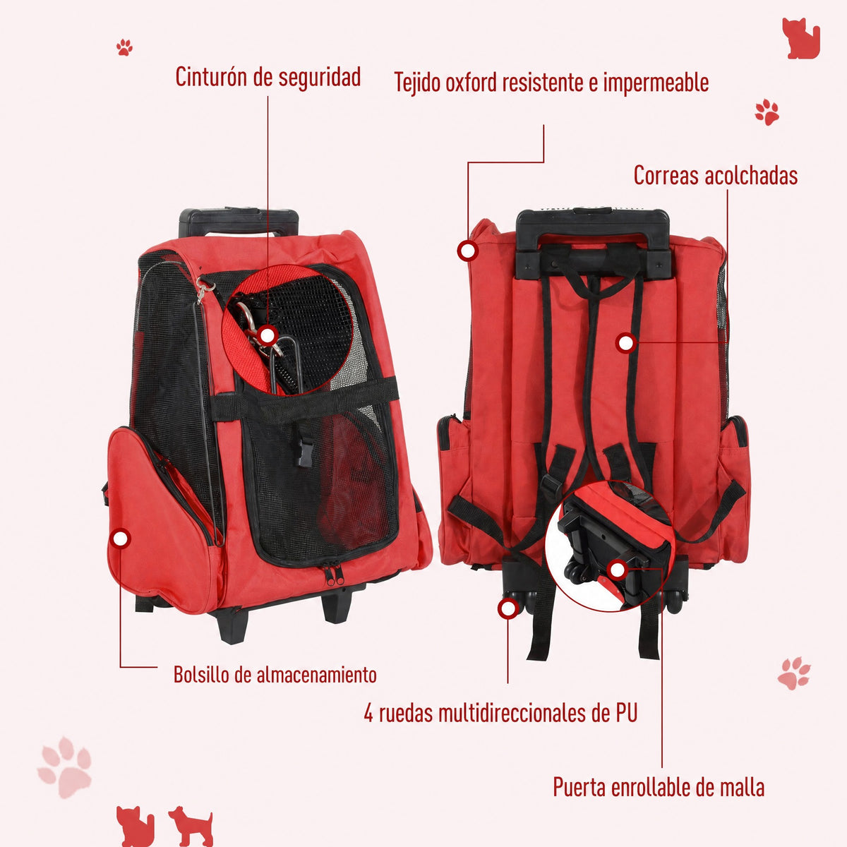 Transportín trolley 2 en 1 para perros y gatos