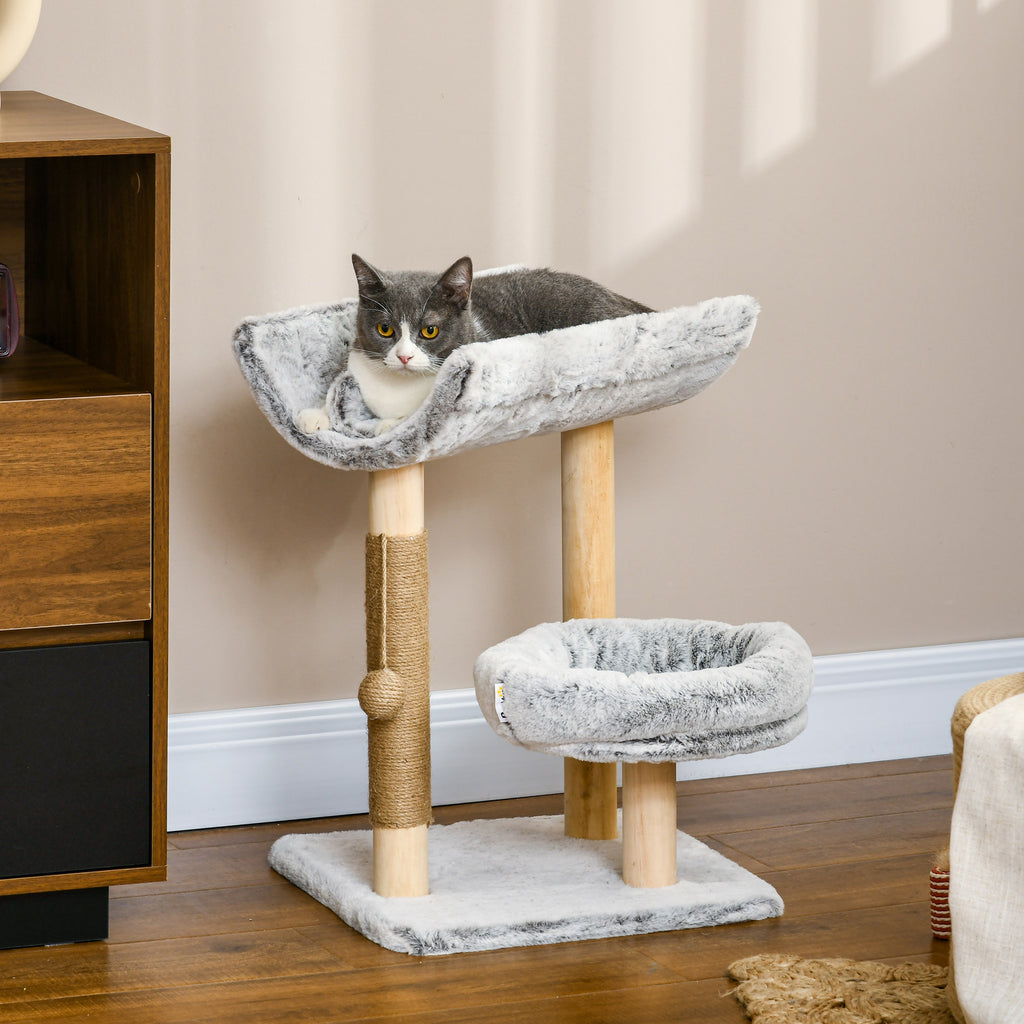 Árbol rascador para gatos con dos nichos y cojín lavable