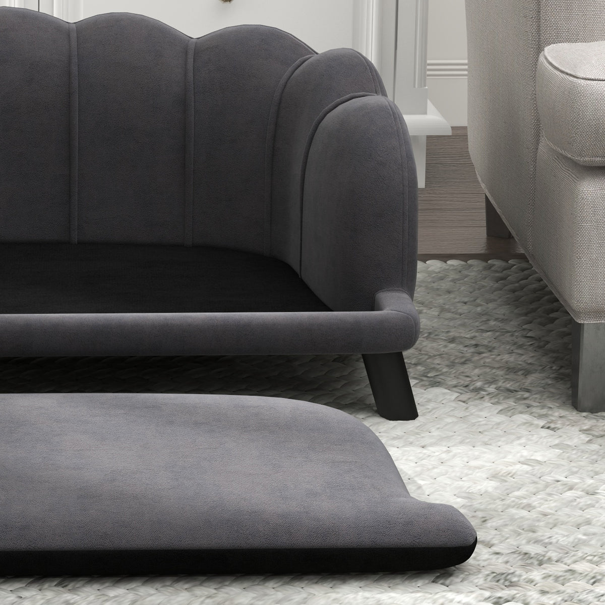 Sofá cama para perros y gatos con cojín de terciopelo gris